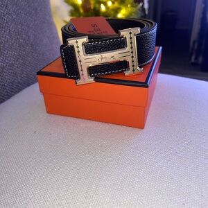 Hermes Black Belt with Gold H Buckle